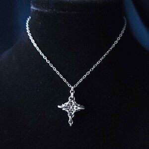 Gothic long chainmaille necklace with a small silver chain